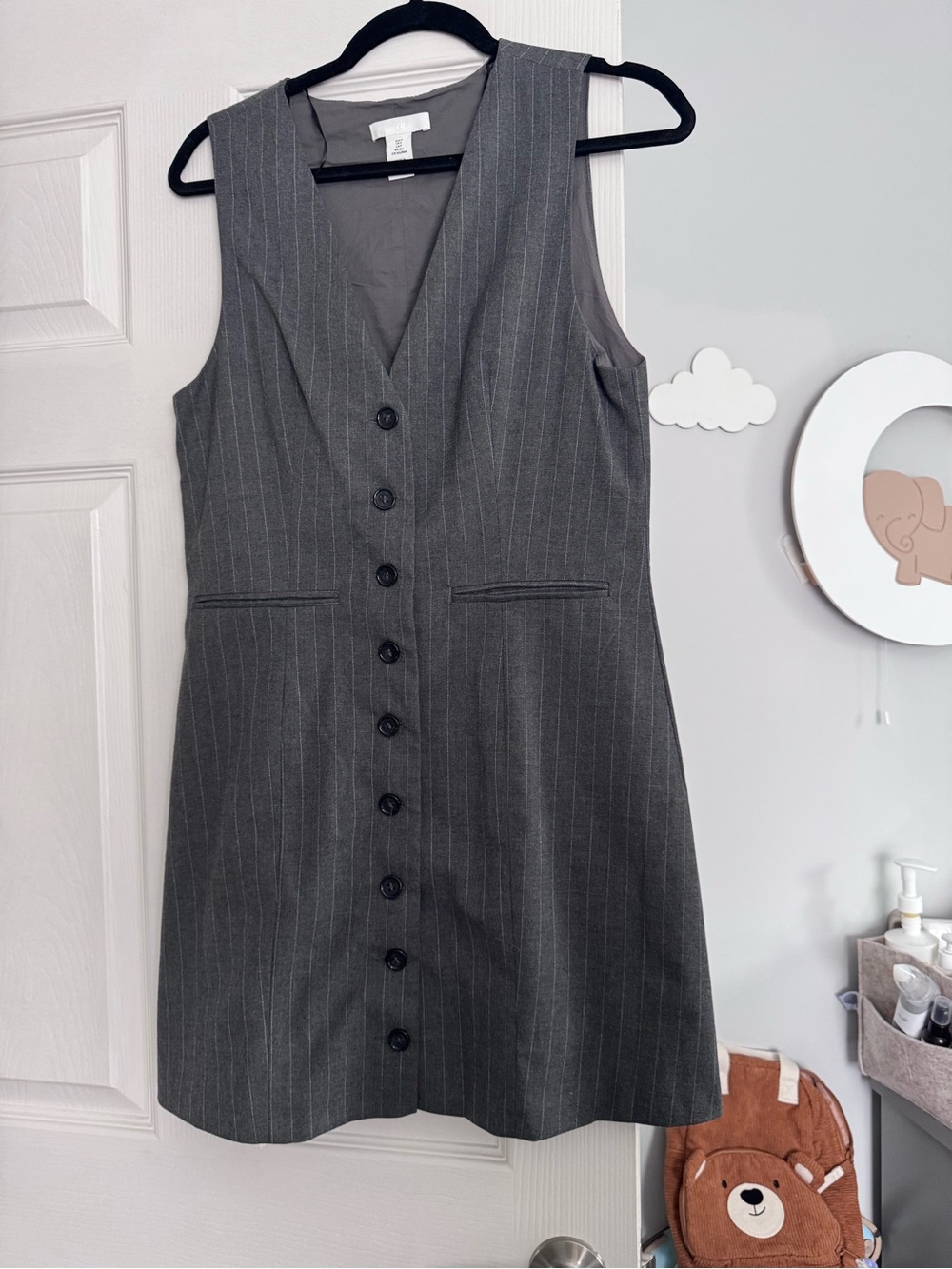 H&M Gray Pinstripe Button-Front Sleeveless Dress